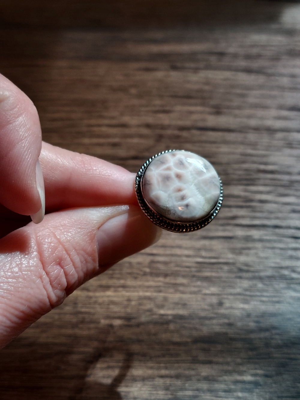 Pink Natrolite: Sterling Silver "Pink Larimar" Statement Ring